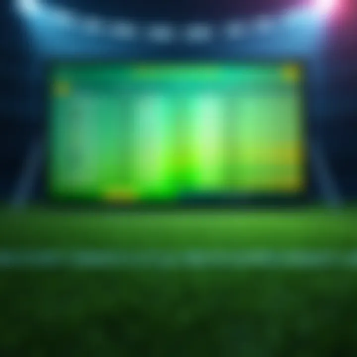 A football field with betting odds displayed on a screen, showcasing the best picks for Sunday games