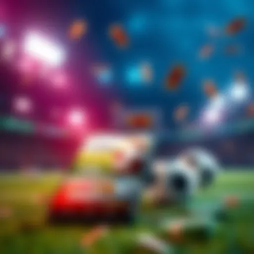 A vibrant scene showing various promotional offers for football betting on a smartphone with images of footballs and money symbols