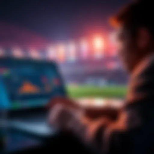 A person examining betting odds and football statistics on a laptop, showing potential financial gains from football betting