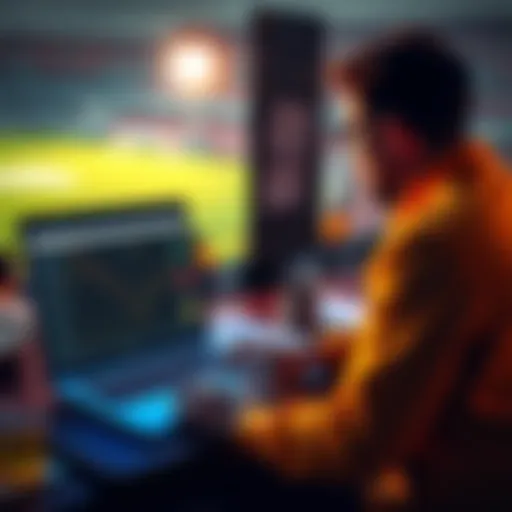 Football betting strategies A person analyzing football betting options with a laptop and charts