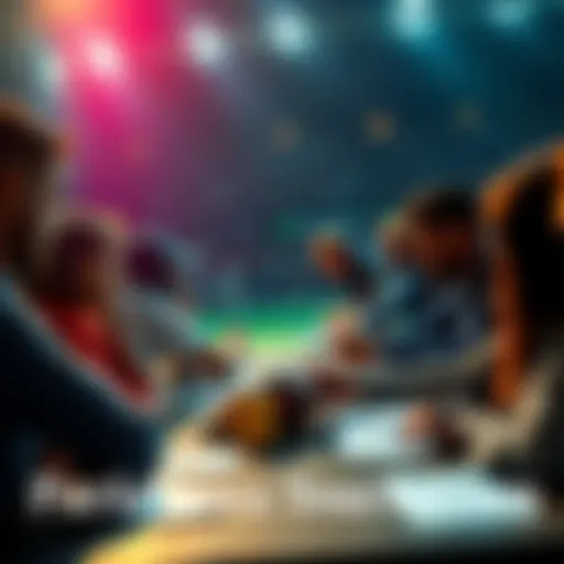 A group of people discussing parlay betting strategies related to touchdowns, with notes and betting slips on the table.