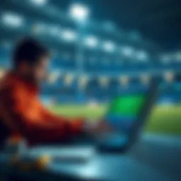 A person analyzing football match statistics and placing bets on a laptop.