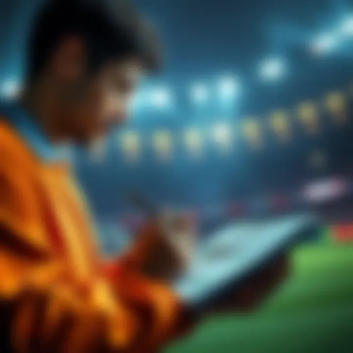 A person reviewing football statistics and making notes for betting strategies