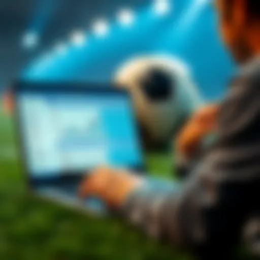 Football betting tips A person analyzing football statistics and odds on a laptop with a football in the background