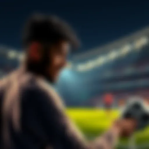 A person placing a bet on a football game, showing excitement and anticipation.