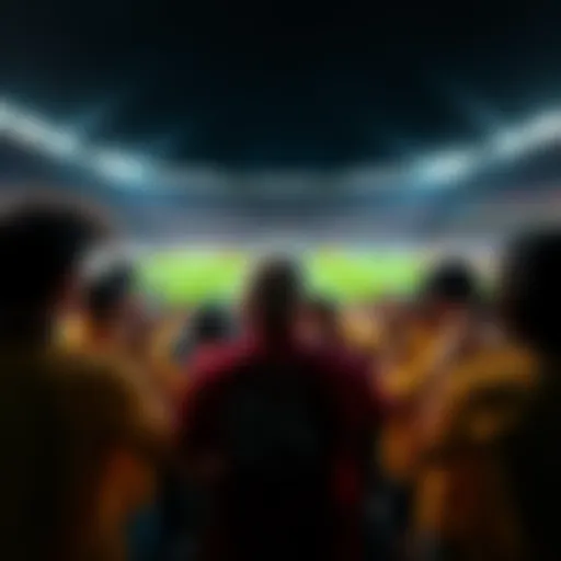 A group of passionate football fans holding hands and praying during an intense game, showing unity and emotion.