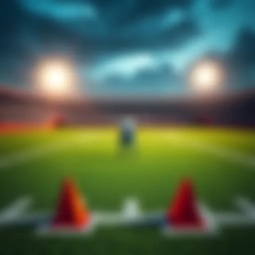 A football field showing yard markers and a player contemplating plays for Tet holiday