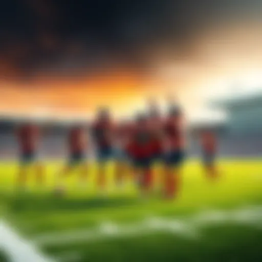 Football Players Celebrating Touchdowns Group of football players celebrating after scoring a touchdown on the field, showcasing teamwork and excitement during a game.