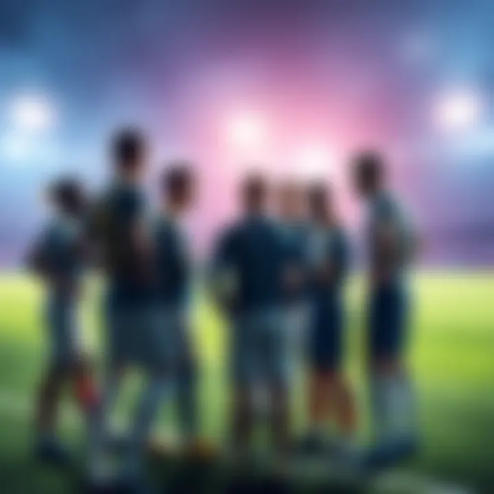 Group of football players in a huddle, debating tactics after a controversial match