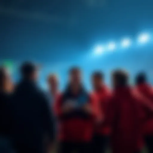 A group of excited fans checking the Sunday football lineup while discussing the MoneyMS prize