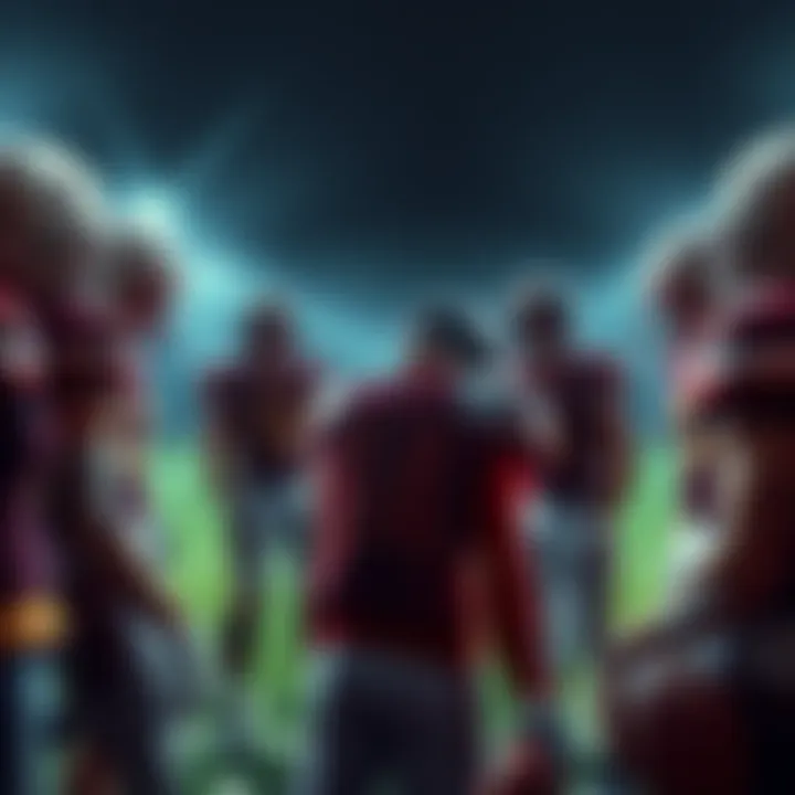 Football team preparing for next game Football team in huddle discussing strategy after a tough loss