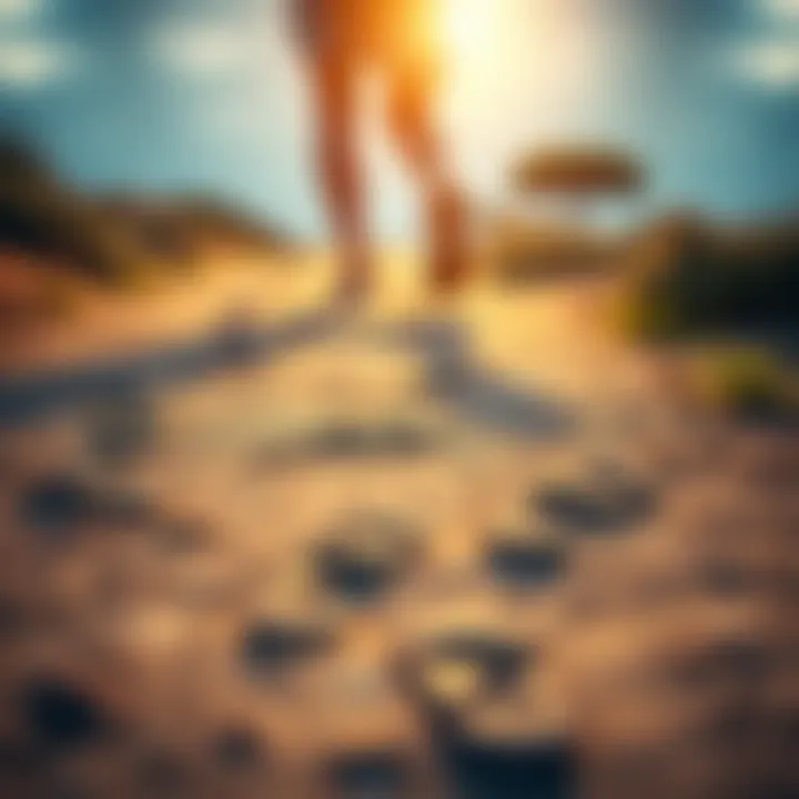 A person walking along a clear path with footprints behind them, symbolizing the decision to follow or not follow the trail.