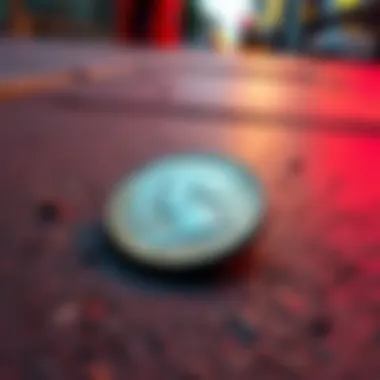 A shiny 25-cent coin lying on a sidewalk