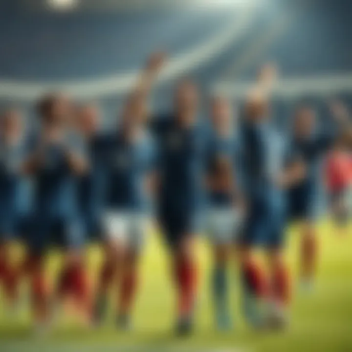 France football team celebrating victory Players from the France national football team celebrating after a goal during a match