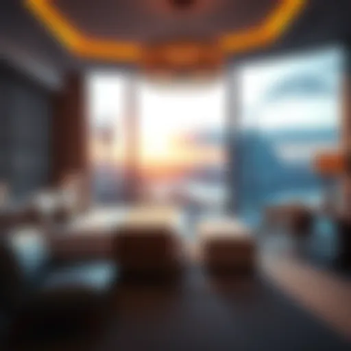 A luxurious hotel room at MGM National Harbor showcasing elegant decor and a stunning view.