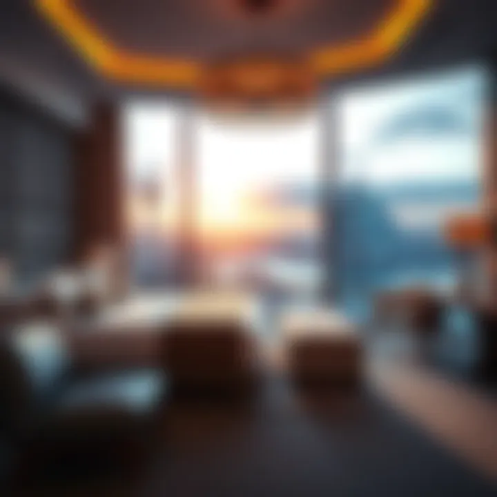 A luxurious hotel room at MGM National Harbor showcasing elegant decor and a stunning view.