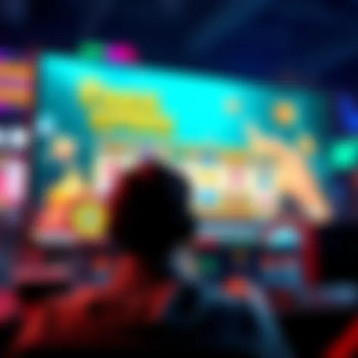 A person looking at a computer screen displaying an online casino with free spins promotion