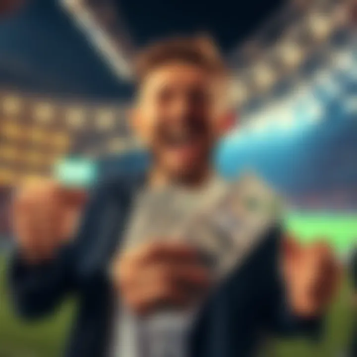 Free Betting Opportunity A visual representation of a person excited about winning a free bet, showing cash and betting slips