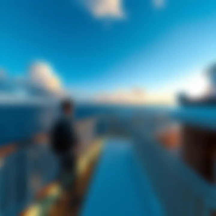 A person standing on a cruise ship deck, looking at the ocean with excitement about a free cruise offer.