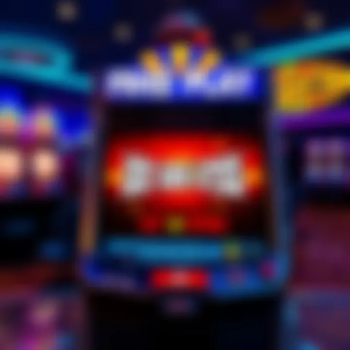 Free Play Slot Machine A vibrant casino scene showcasing a slot machine with colorful lights and a $25 free play icon on the screen.