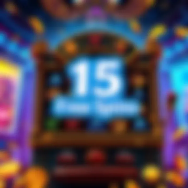 A graphic showing a slot machine with Greek mythology-themed symbols and the text '15 Free Spins' emblazoned on it.