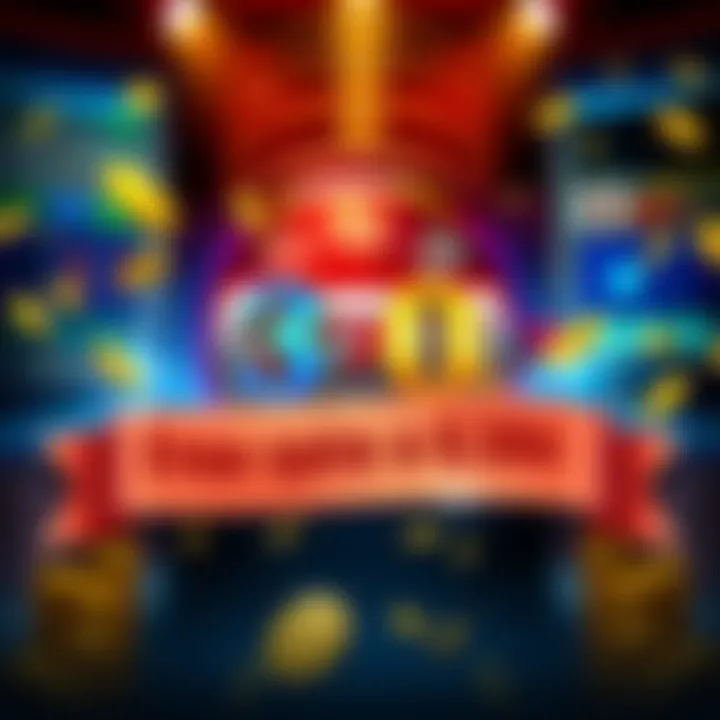 A graphic showing a slot machine with coins and a banner for 30 free spins at 0.50 cents.