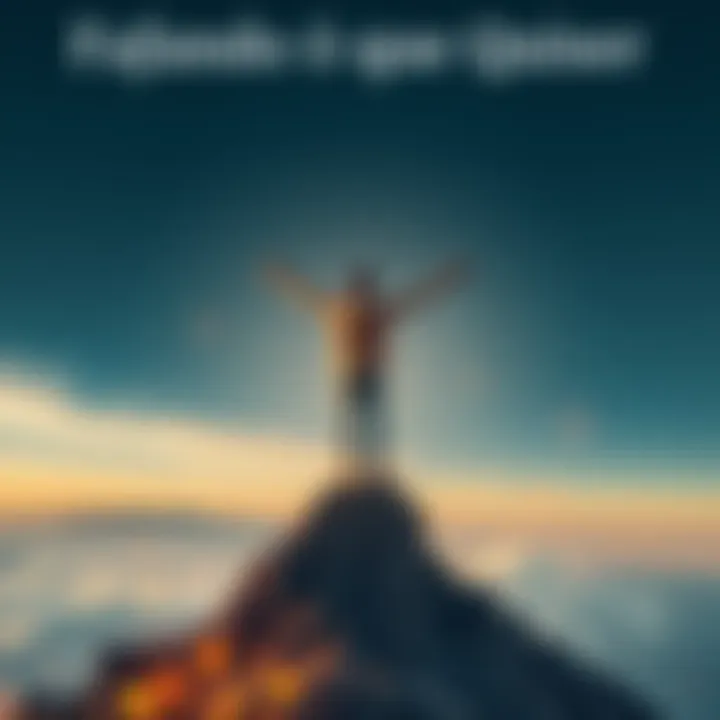 Individual standing on a mountain top, arms wide open, embracing freedom and individuality