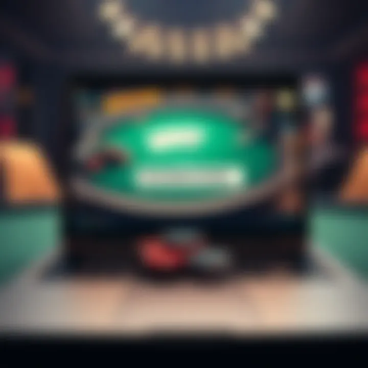 A laptop showing a poker game with a password entry field for the StahnGG Freeroll tournament
