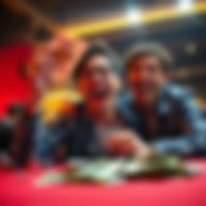 A friend celebrates with a King of Hearts card in hand, showing excitement after a card game. Nearby, a pile of cash suggests a $24 bet was placed.