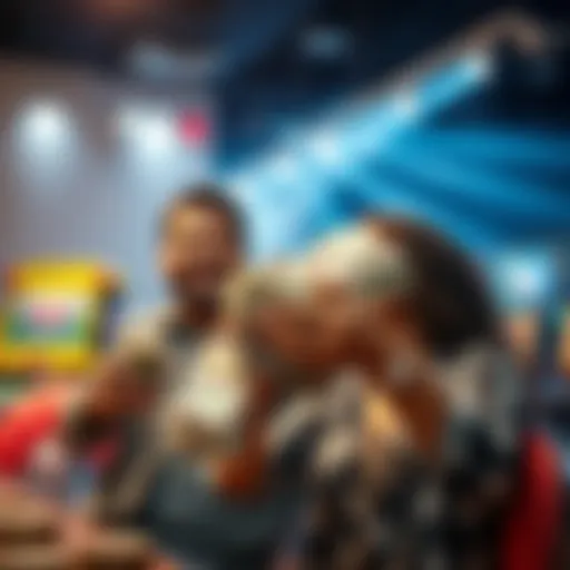A person celebrating a big gambling win with their friend, holding a large stack of cash and discussing how much to share.