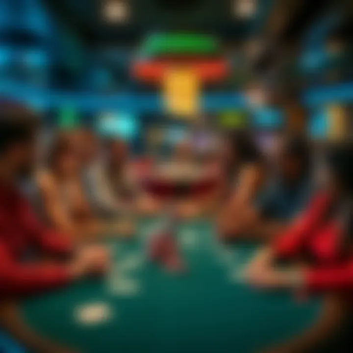 A group of people enjoying a friendly poker game, showing camaraderie and sharing good vibes while playing cards at a casino table.