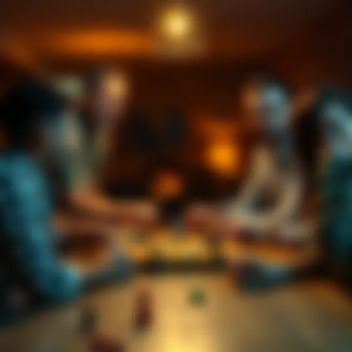 Friends gathered around a table, playing board games and enjoying each other's company during a home game night