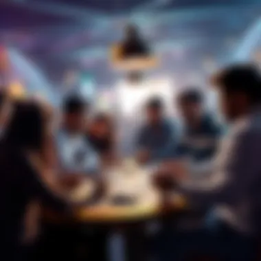 Group of friends gathered around a table, engaged in a card game and discussing strategies