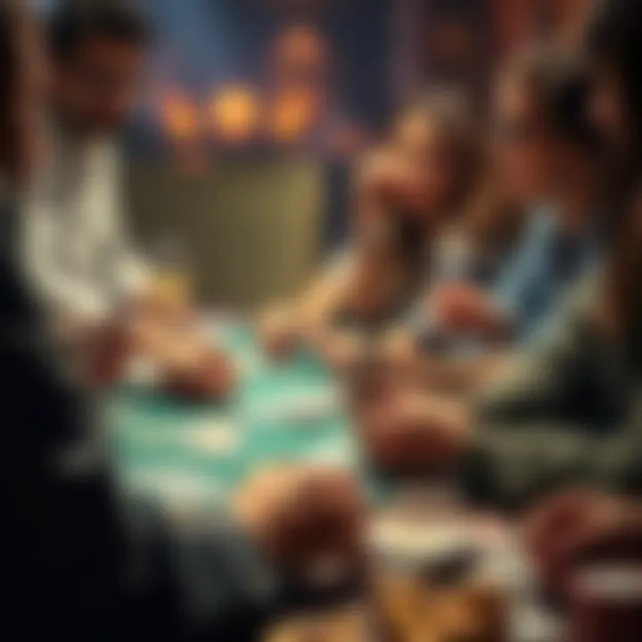 Group of friends playing cards together with money on the table