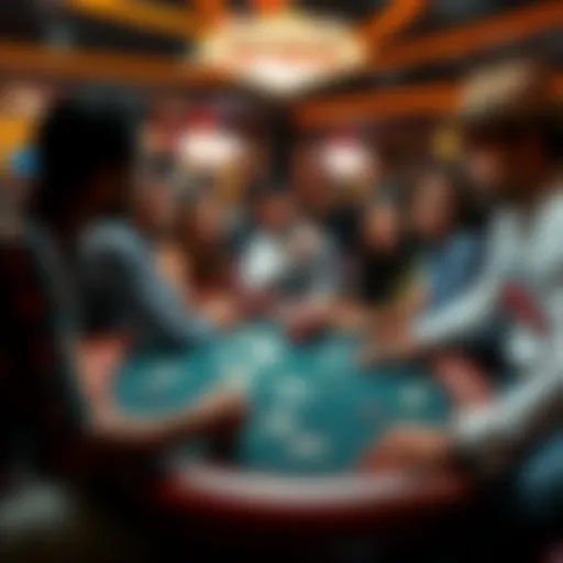 A group of friends gathered around a poker table in Las Vegas, engaged in a competitive game with cards and chips