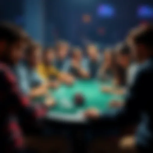 A group of friends gathered around a table playing poker with cards and chips.