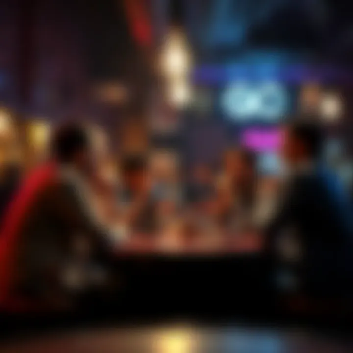 A group of friends engaged in lively conversation at a bar, discussing various topics, some serious and some light-hearted.