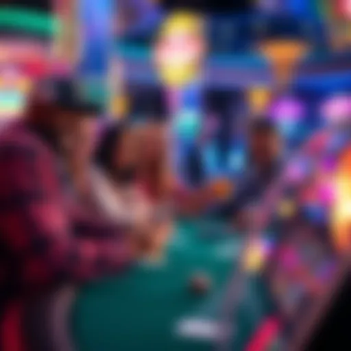 A group of friends playing craps at the D casino in Las Vegas, celebrating an exciting moment with cheers and drinks on the table