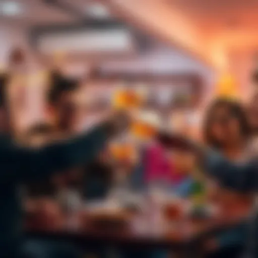 A group of friends raising their glasses in a toast during a joyful gathering.