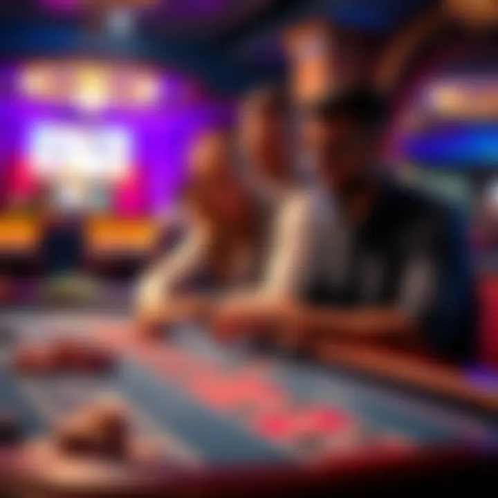 Two friends eagerly placing bets at a casino table, $500 chips in front of them, atmosphere lively with excitement.