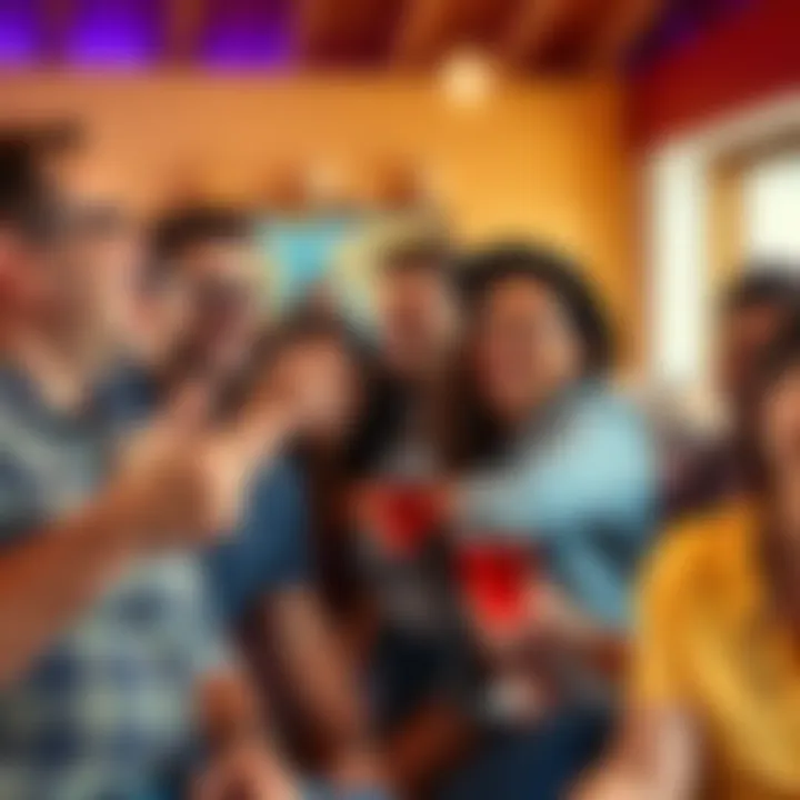 A group of friends laughing and celebrating a fun bet in a casual setting.