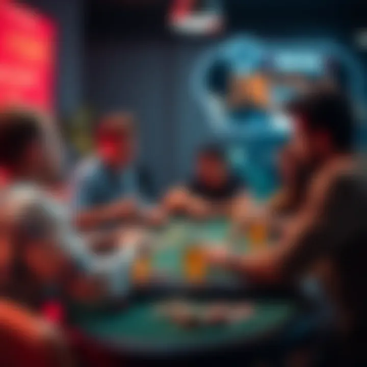 A group of friends gathers around a table with chips and drinks, enjoying a fun penny betting game together.