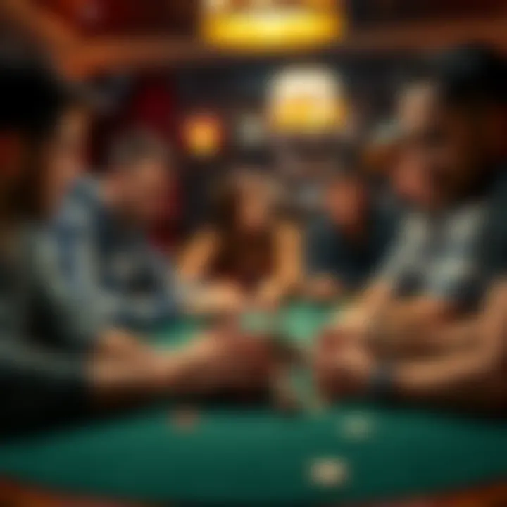 Friends playing poker at a table A group of friends gathered around a table playing poker with chips and cards, looking concerned about missing money