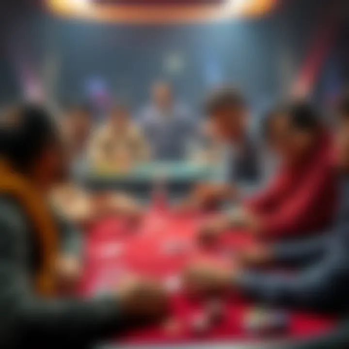 A group of friends enjoying a lively game of Teen Patti and Andar Bahar, mixing fun and strategy at a table with cards and chips.