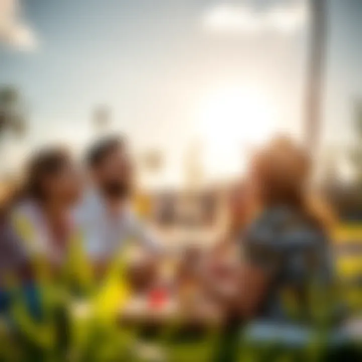 A group of friends laughing and having fun during a sunny Sunday picnic in a park