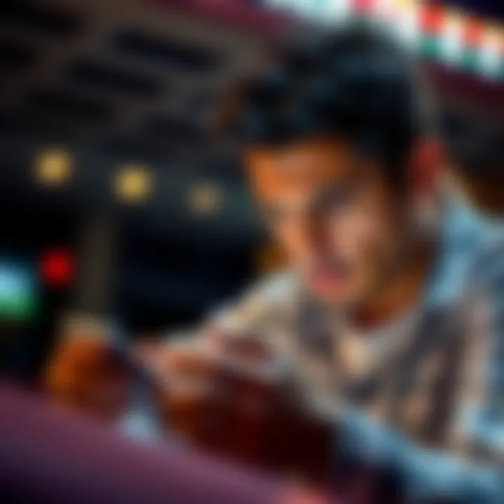 A disappointed gambler examining a sports betting app on a smartphone, showing a parlay bet win and bonus credits