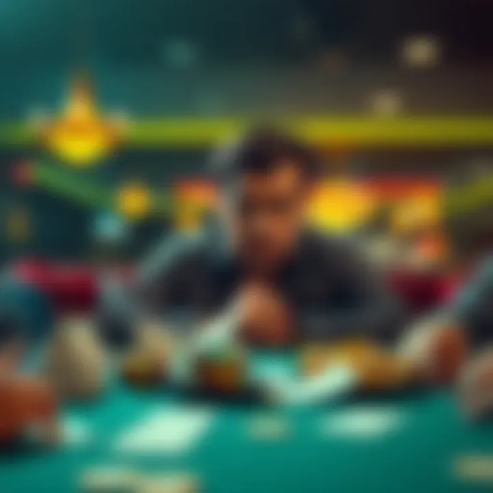 A person sits at a table looking disappointed, surrounded by losing betting slips, contemplating their next move