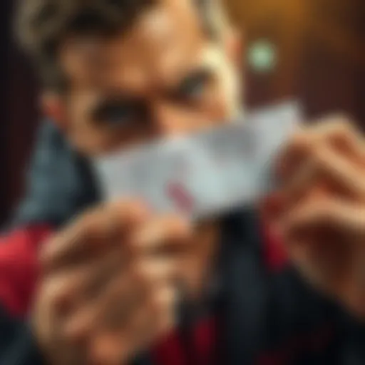 A person with a disappointed expression looking at a betting slip with losses marked in red ink, symbolizing frustration with gambling.