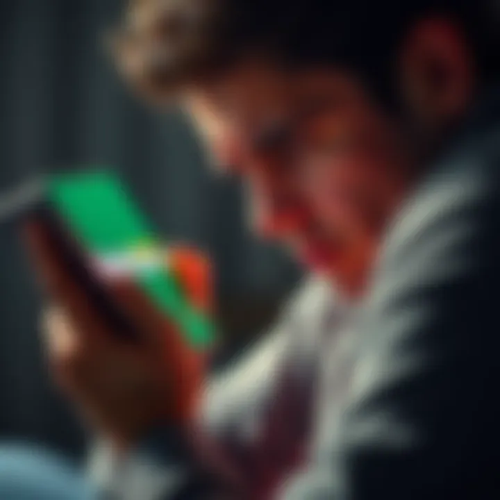 A frustrated person looking at a smartphone with the Bet365 logo on the screen, showing dissatisfaction with the app.