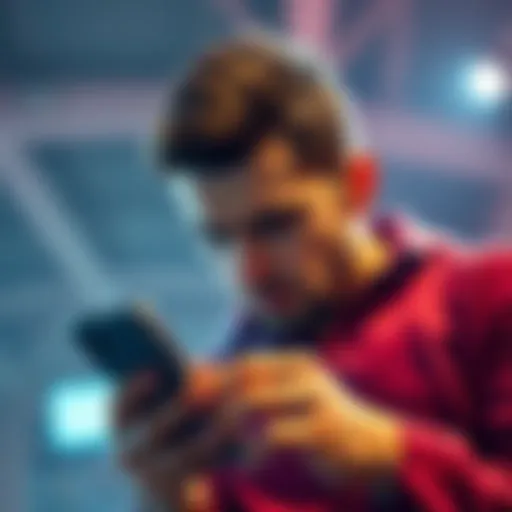 Frustrated bettor looking at phone Person showing frustration after winning a bet without placing real money on it, looking at their phone with a puzzled expression